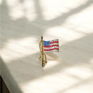 Vintage Gold Enamel Crystals American Flag Brooch
